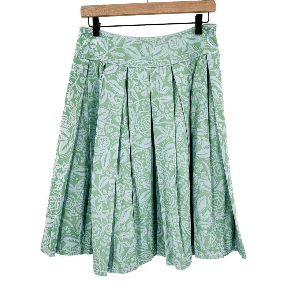 Vintage Intuitions Box Pleated Floral Print A-Line Skirt Green Blue Size 4